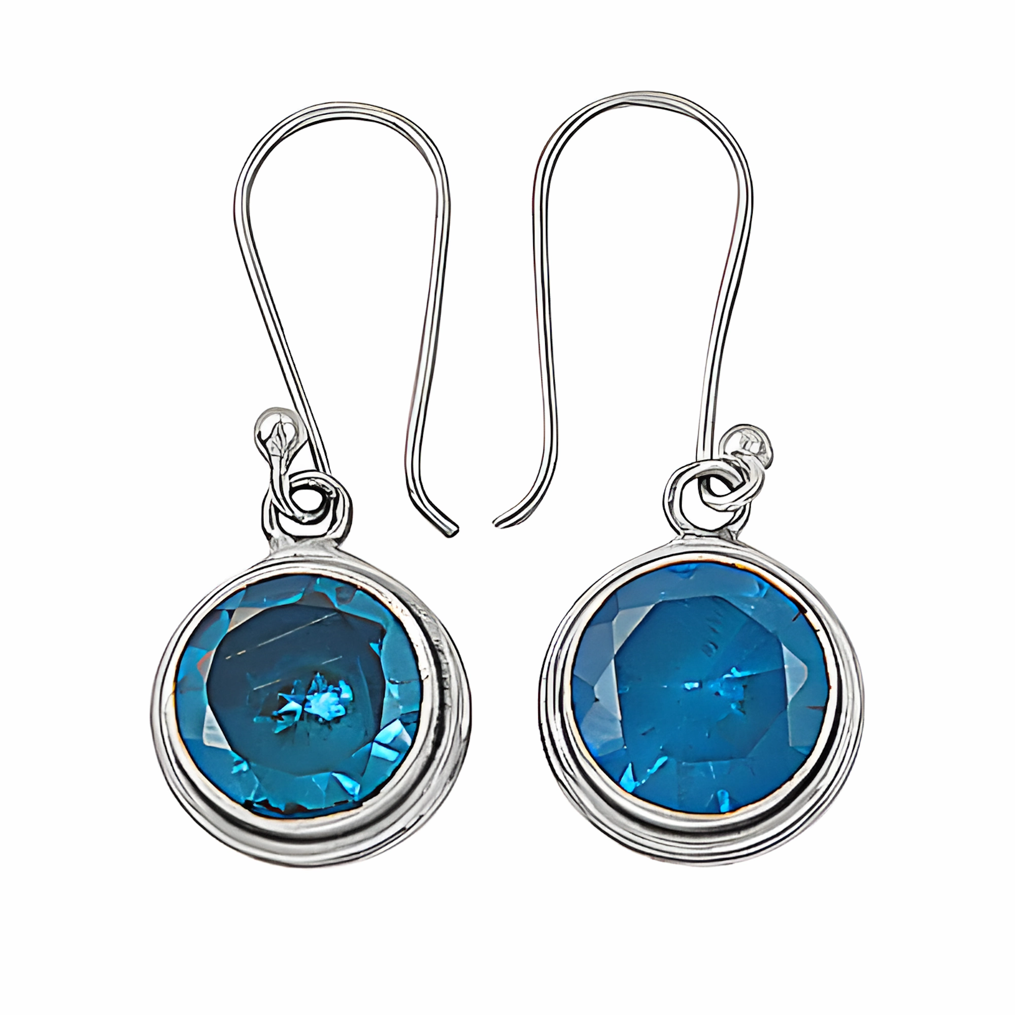Blue Cubic Zirconia Gemstone Silver Hook Earrings - Fashion Accessories Business Piece