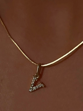 Gladys Zirconia Initial Herringbone Necklace Elegant Lady