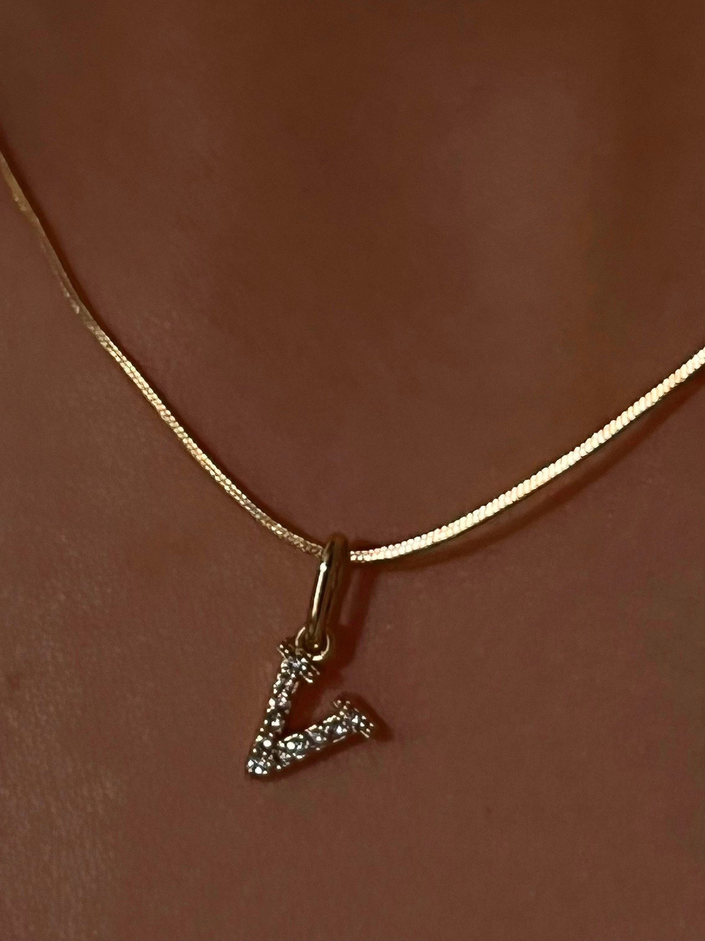 Gladys Zirconia Initial Herringbone Necklace Elegant Lady