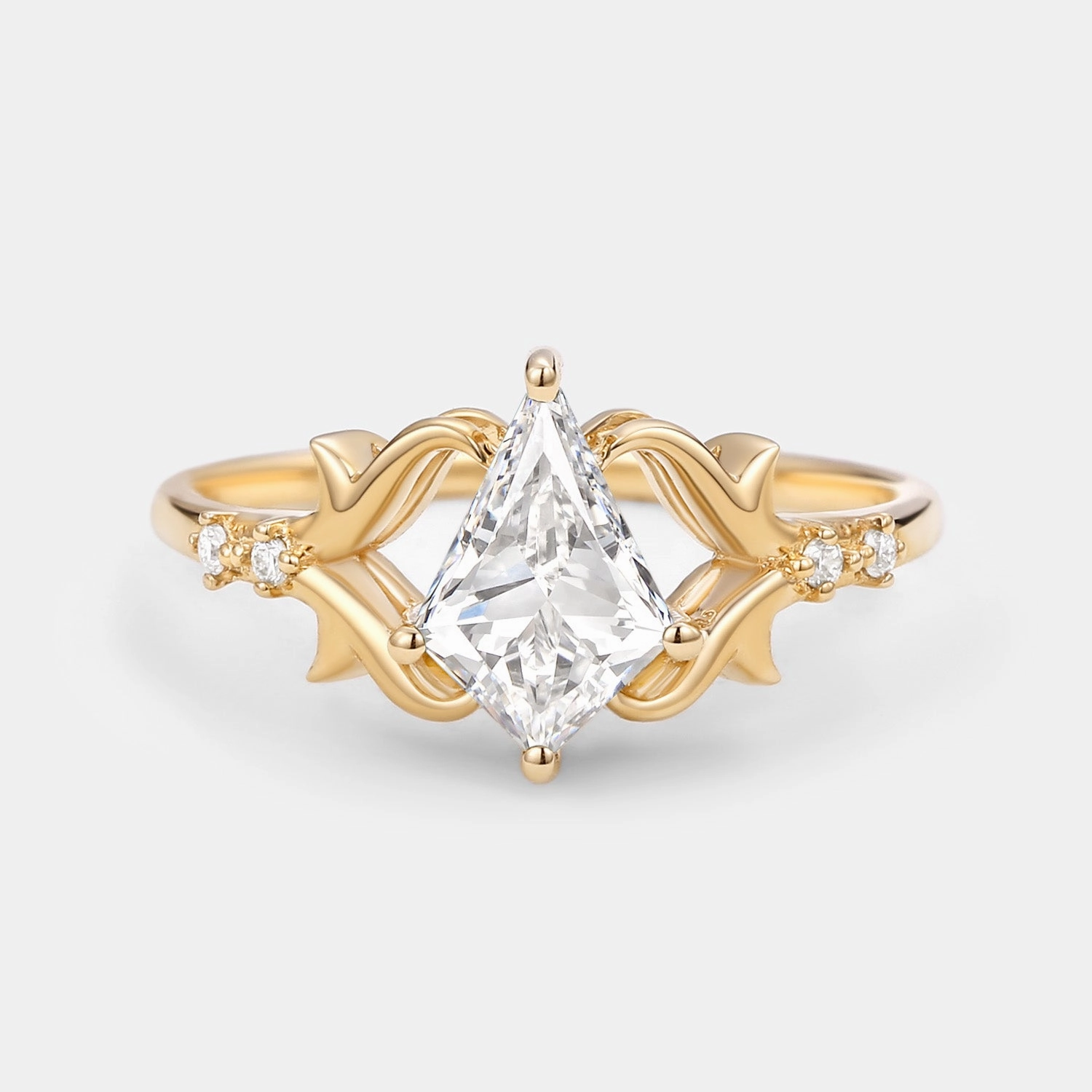 Kite Cut Leafy Lab Grown Diamond Engagement Ring - Tendril Elegant Detailing Layered Texture