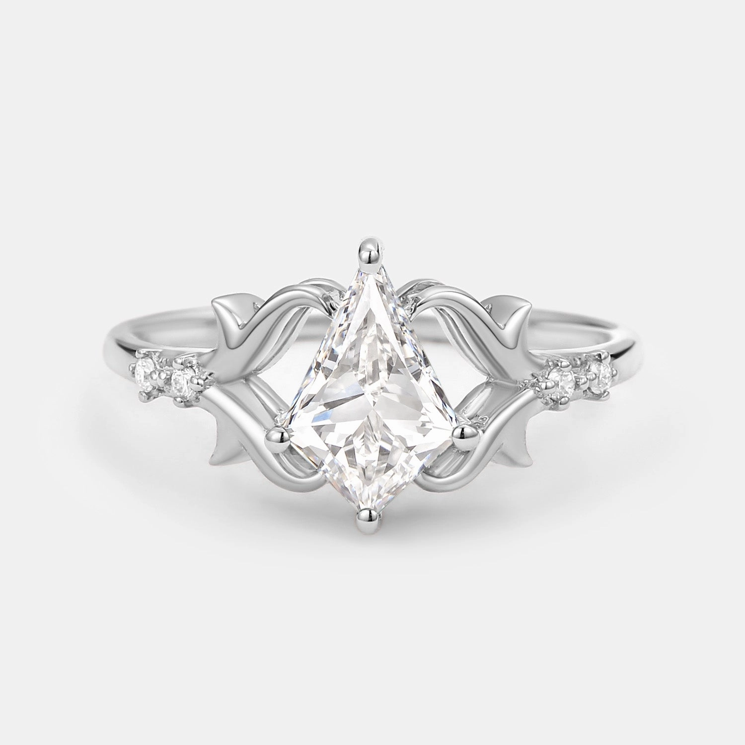 Edgy Detail Kite Cut Leafy Lab Grown Diamond Engagement Ring - Tendril