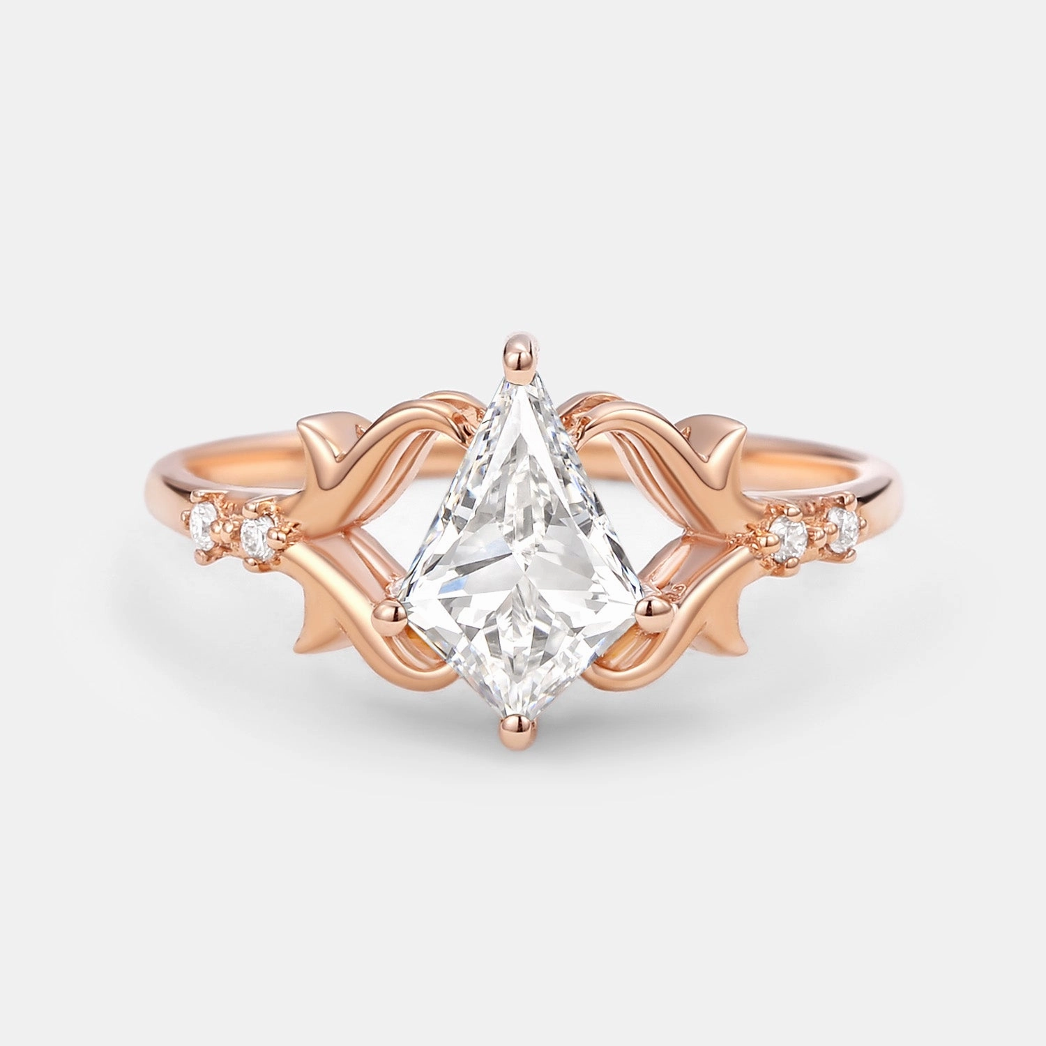 Contemporary Glow Seasonal Light Kite Cut Leafy Lab Grown Diamond Engagement Ring - Tendril