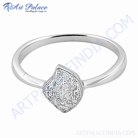 Gentle Balance Comfortable Statement Stylish Cubic Zirconia Silver Ring - White CZ Party Ring