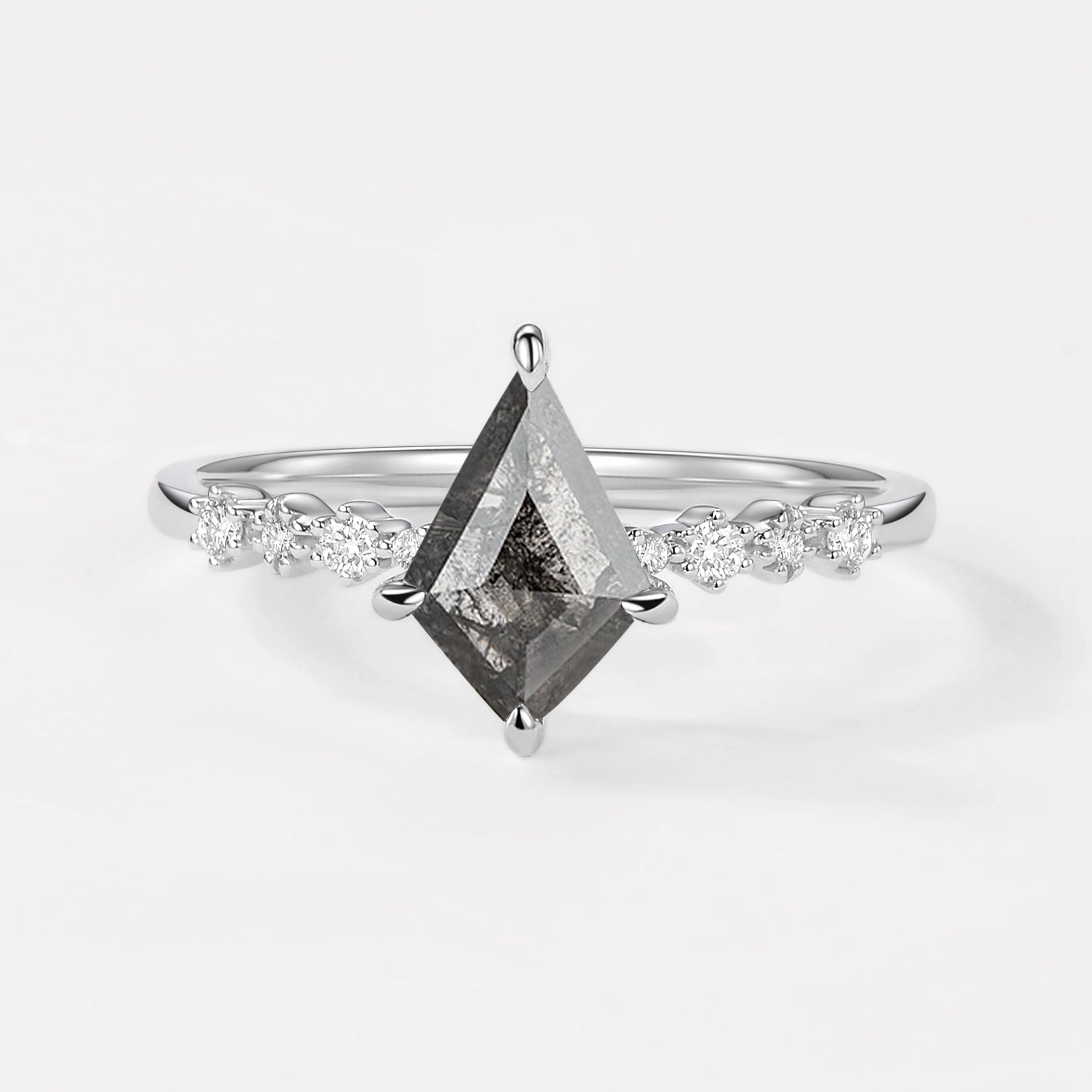 Dark Grey Salt and Pepper Diamonds Engagement Ring Luminous Finish Gifting Vibes