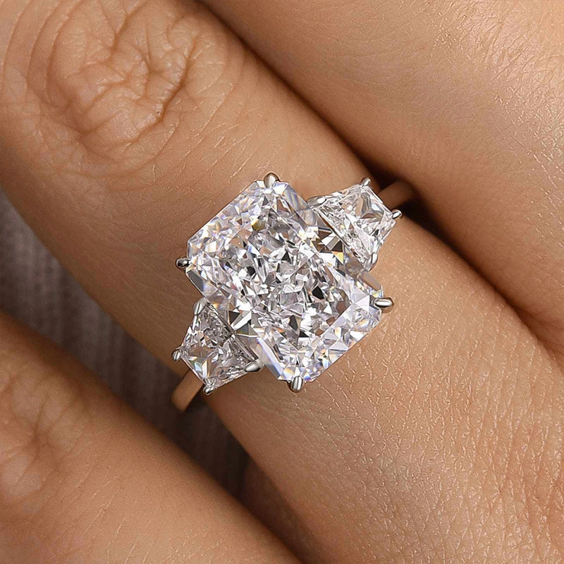 Charming Pieces Louily Eternity Three Stone Radiant Cut Engagement Ring In Sterling Silver