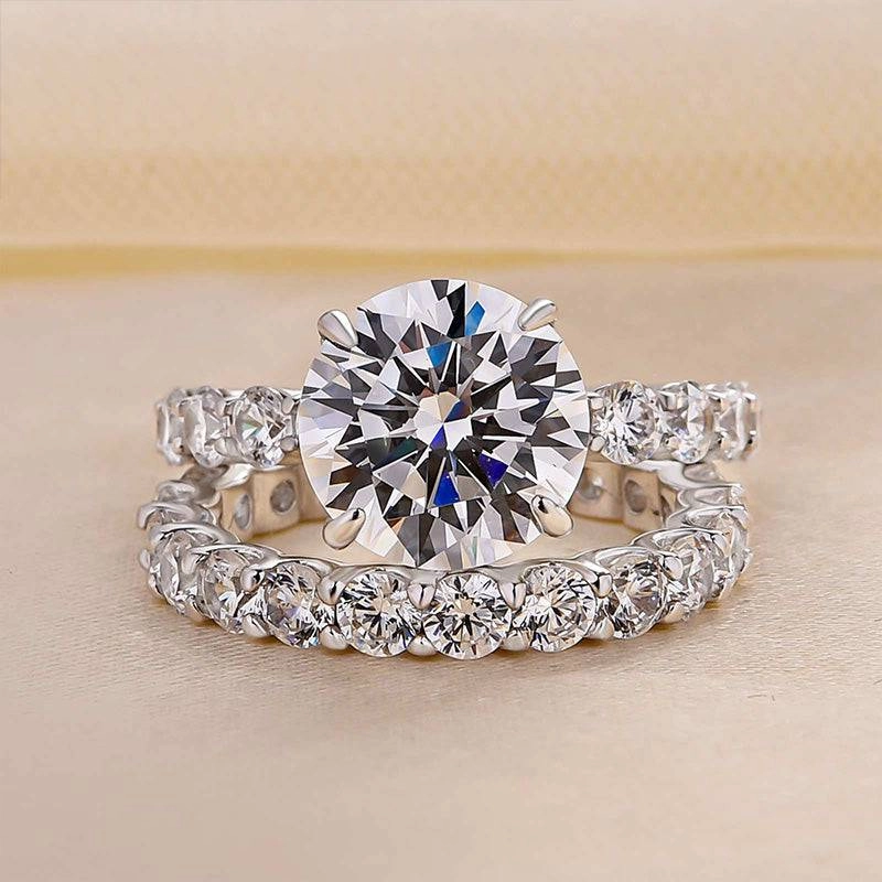 Glossy Vibe Elegant 3.0Ct Round Cut Wedding Ring Set With Eternity Wedding Band