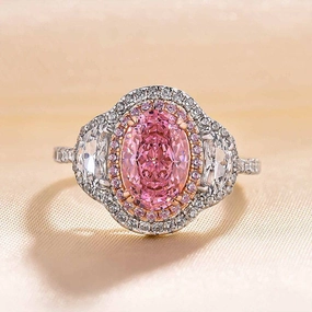 Louily Gorgeous Double Halo Oval Cut Pink Sapphire Three Stone Engagement Ring In Sterling Silver Versatile Design