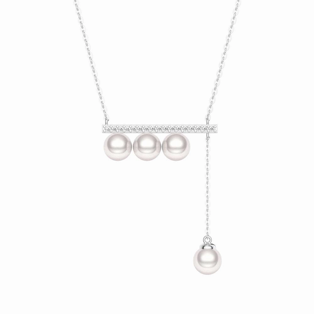 6mm Freshwater Cultured Pearl Balance Beam Necklace with Moissanite Pav?? Bold Pop Outdoor Event