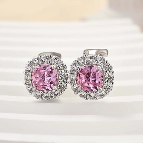 Louily Lovely Pink Stone Cushion Cut Women's Stud Earrings Pretty Touch
