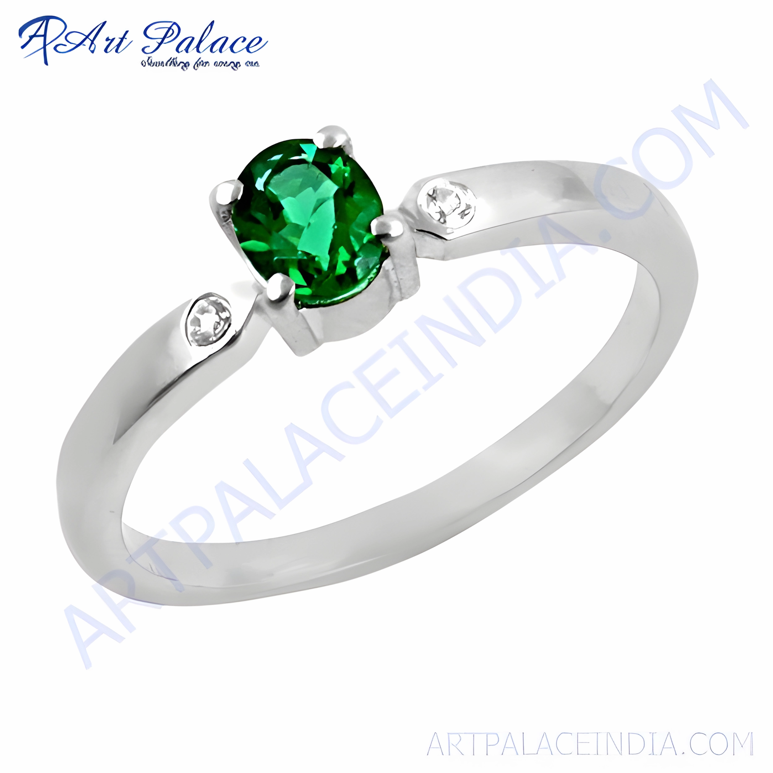 Superior Piece Stunning Green & White Cubic Zirconia Silver Ring - Sensational Gemstone Jewelry