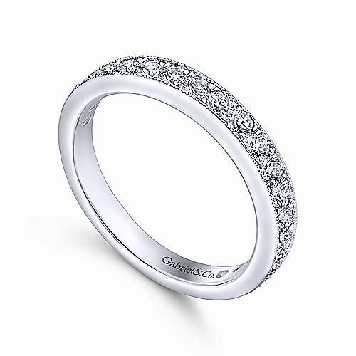19-Stone Diamond Band with Milgrain Edging 14K White Gold Ornate Edge