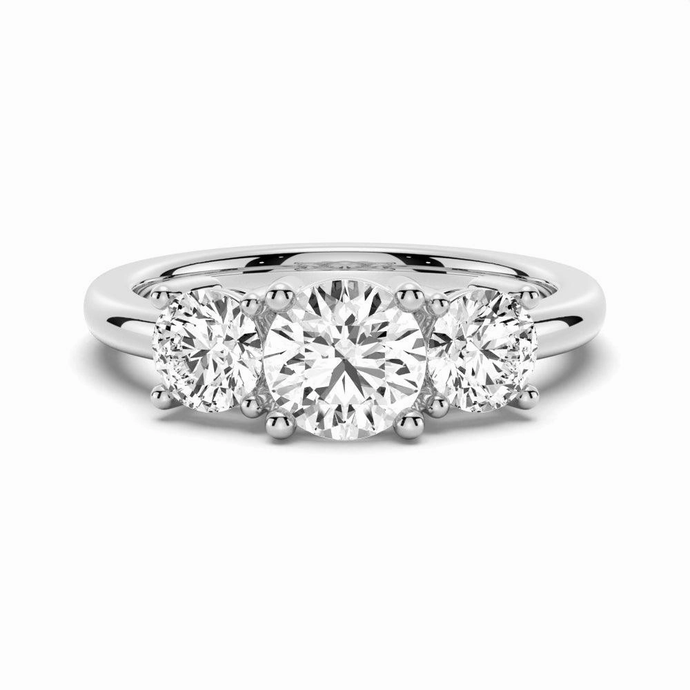 3 Stone Shared Prong Set Moissanite Anniversary Band Light Fit Shiny Detail