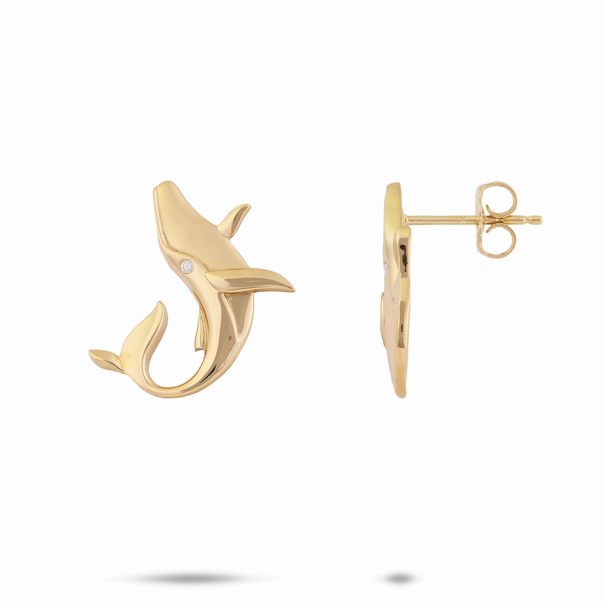 Polished Accessory Beautiful Jewelry Ocean Dance Humpback Whale Earrings in Gold with Diamonds - 19mm