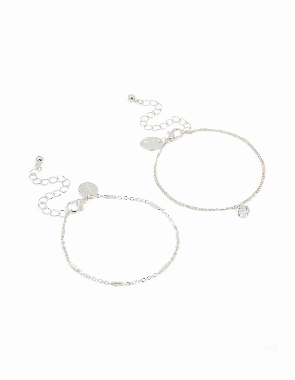 Silver Cubic Zirconia Drop & Chain Bracelets 2-Pack Exquisite Piece Stylish Design