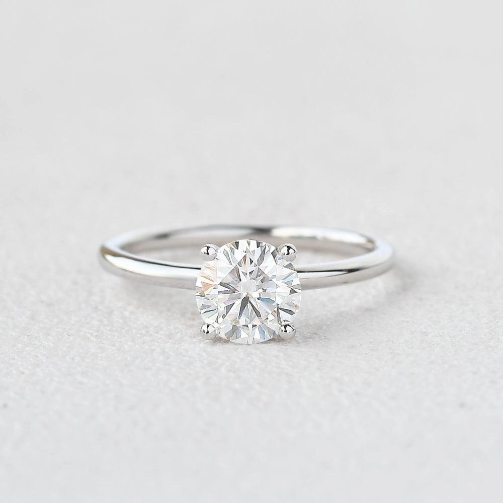 1.0ct Round Cut Moissanite Classic Solitaire Ring Color Pop Stylish Edge
