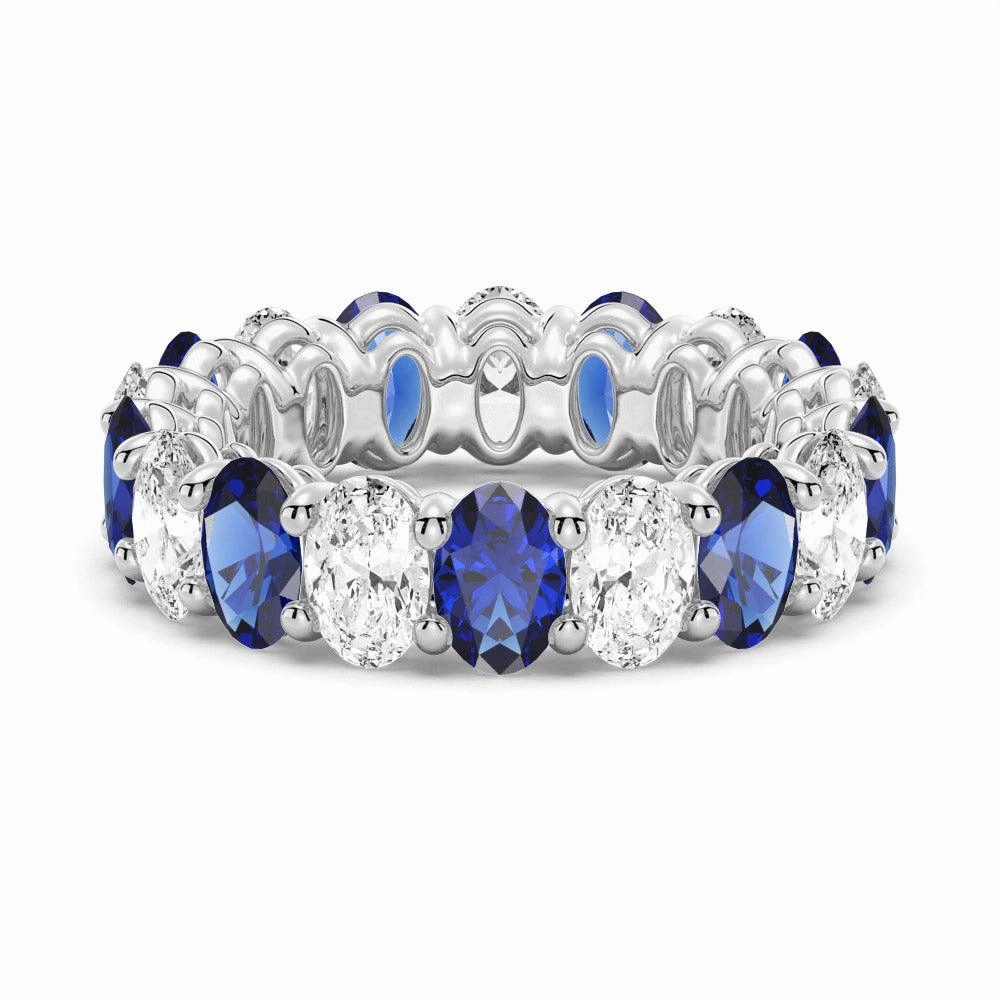 Glam Pairing 6.6 CT. Lab Grown White Sapphire with  Blue Sapphire Gemstone Band