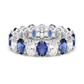 Personal Style Handmade Details 6.6 CT. Lab Grown White Sapphire with  Blue Sapphire Gemstone Band