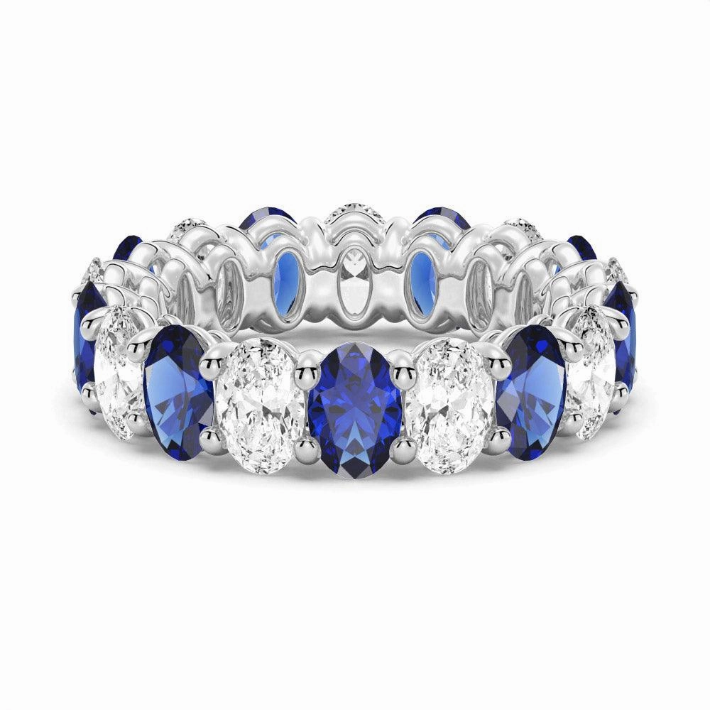 Elegant Craftwork Premium Accent 6.6 CT. Lab Grown White Sapphire with  Blue Sapphire Gemstone Band