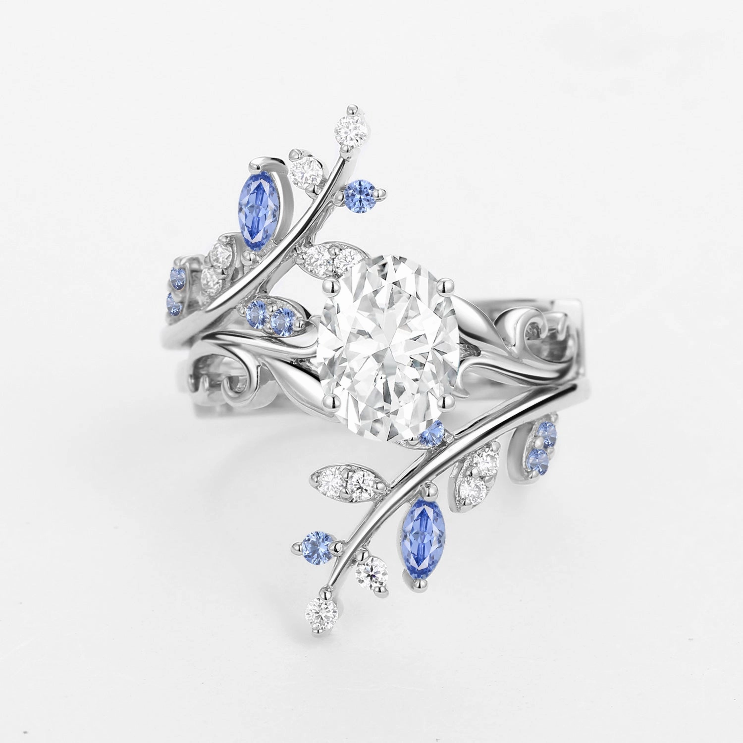 Oval Shaped Vine Moissanite Engagement Ring Sets 2PCS - Talasi Evening Wear Expressive Edge