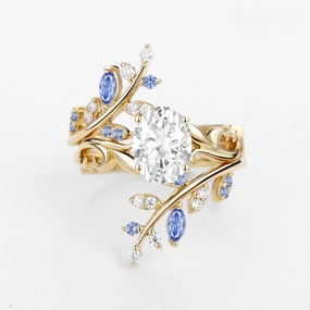 Oval Shaped Vine Moissanite Engagement Ring Sets 2PCS - Talasi Petite Edge