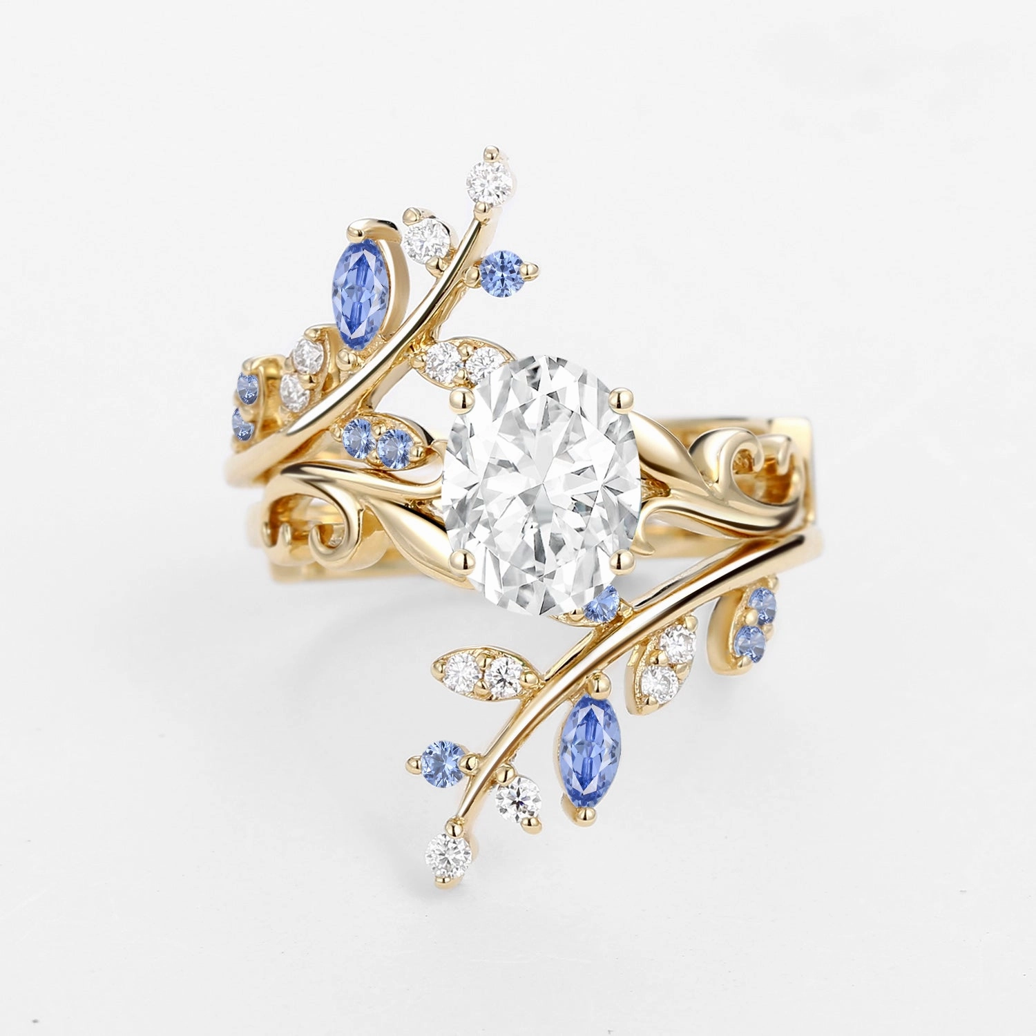 Oval Shaped Vine Moissanite Engagement Ring Sets 2PCS - Talasi Premium Edge Luminous Sparkle