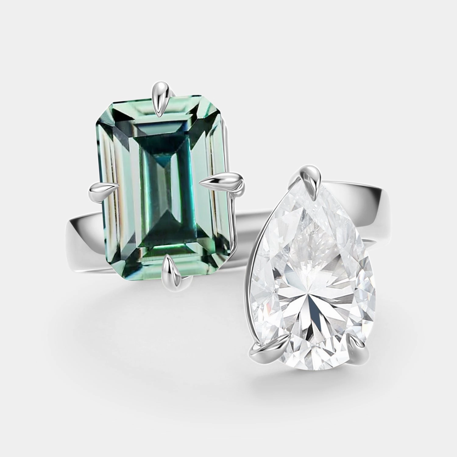 Refined Elegance Toi Et Moi Lab Green Sapphire & Moissanite Engagement Ring - Juno