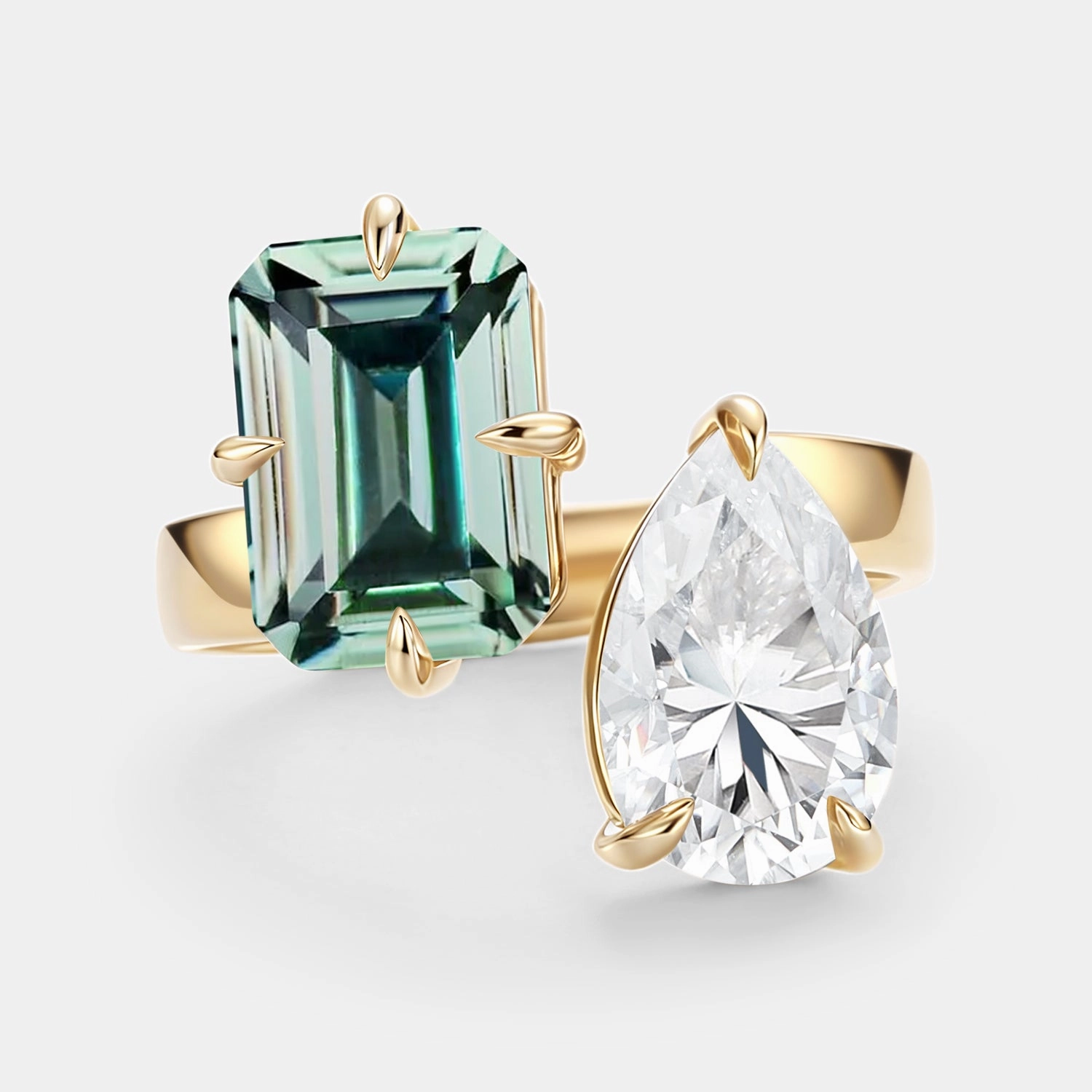 Toi Et Moi Lab Green Sapphire & Moissanite Engagement Ring - Juno Dainty Accessory Shiny Jewelry Pieces