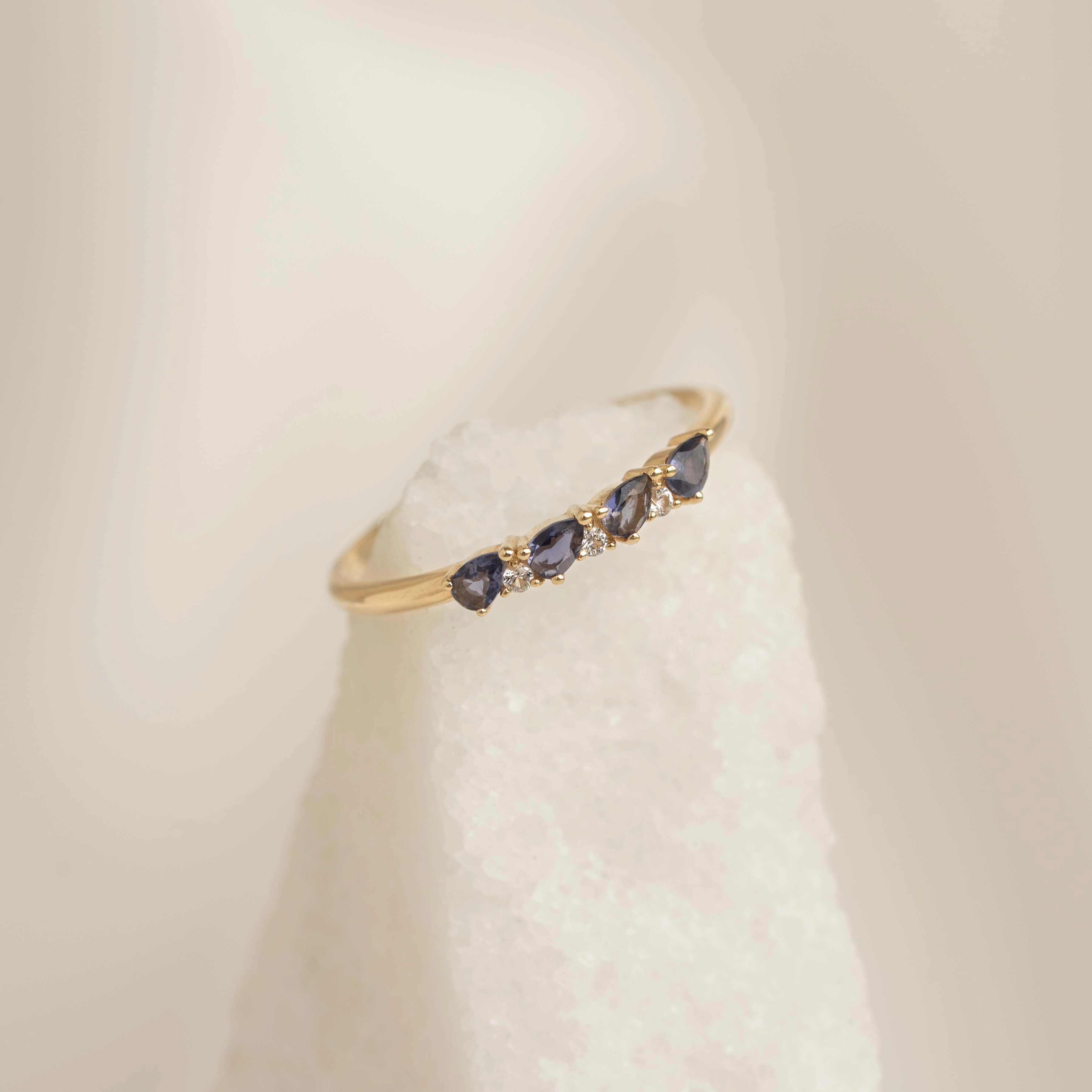 Fine Jewelry December Birthstone Pear Ring 14k Gold - Cordierite and Diamond