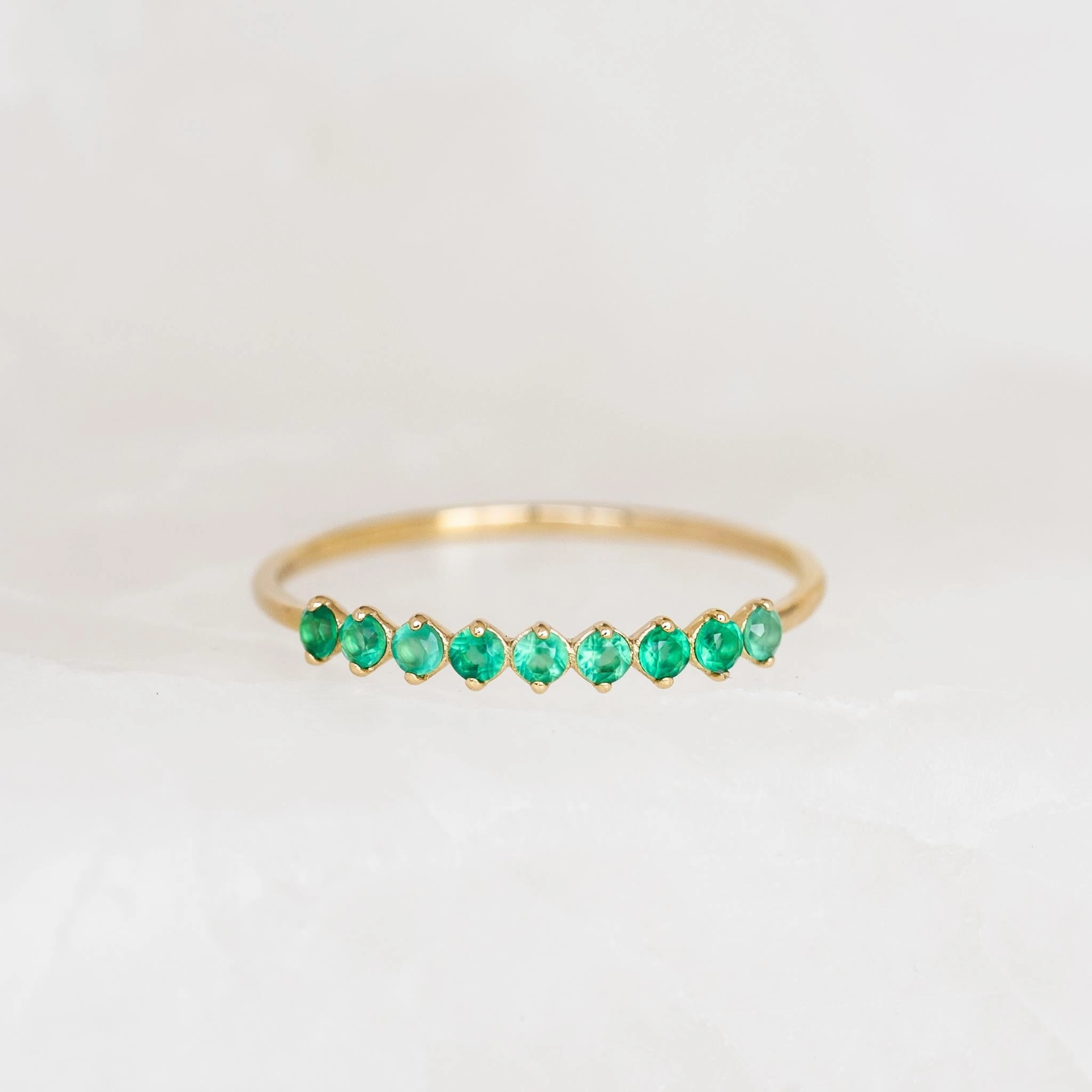 May Birthstone Ring 14k Gold - Green Chalcedony Weekend Style