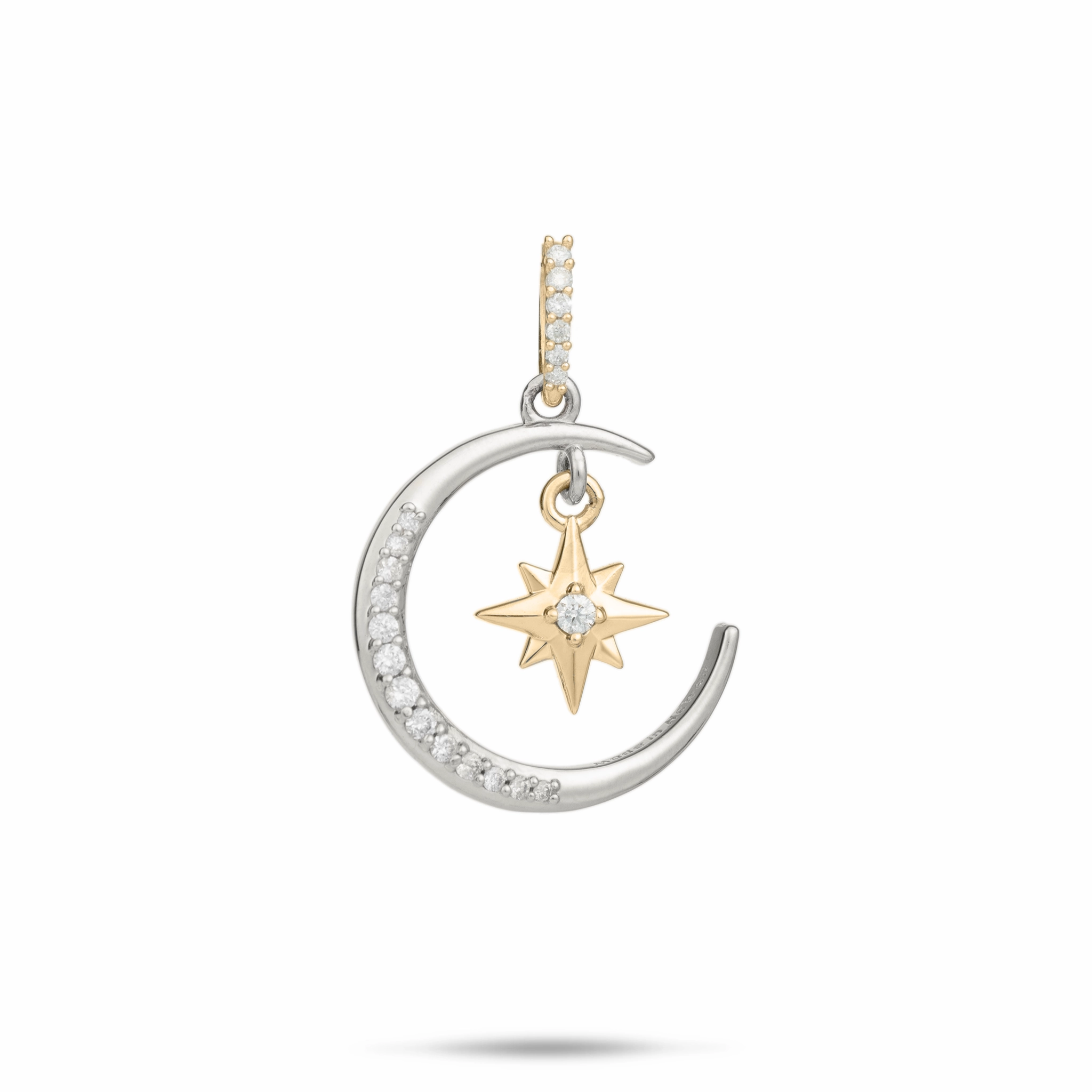 Moon & Star Mermaid Pendant in Two Tone Gold with Diamonds - 19.5mm Romantic Design Everlasting Appeal