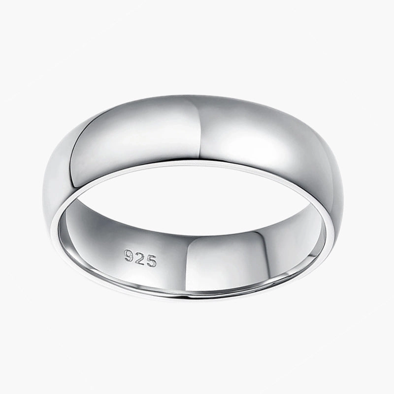 Fine Accent 6mm Sterling Silver Men's Pure Dome Wedding Ring