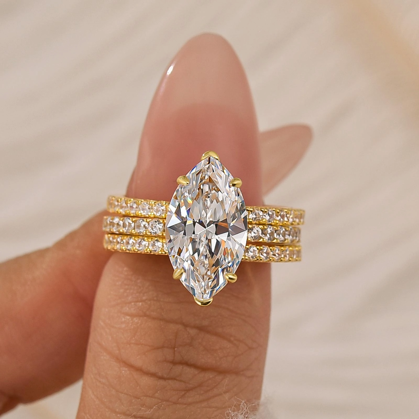 4.0Ct Marquise Cut Insert Wedding Ring Set With Engagement Ring Enhancer Perfect Accent