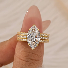 4.0Ct Marquise Cut Insert Wedding Ring Set With Engagement Ring Enhancer Sparkle Boost Artful Touch