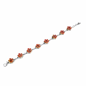 Overnight Success Forever Favorite Glitzy Orange CZ Red Gemstone Silver Bracelet - Fancy CZ Bracelet