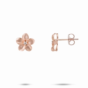 Plumeria Earrings in Rose Gold with Diamonds - 11mm Comfortable Vibe Matte Accessory