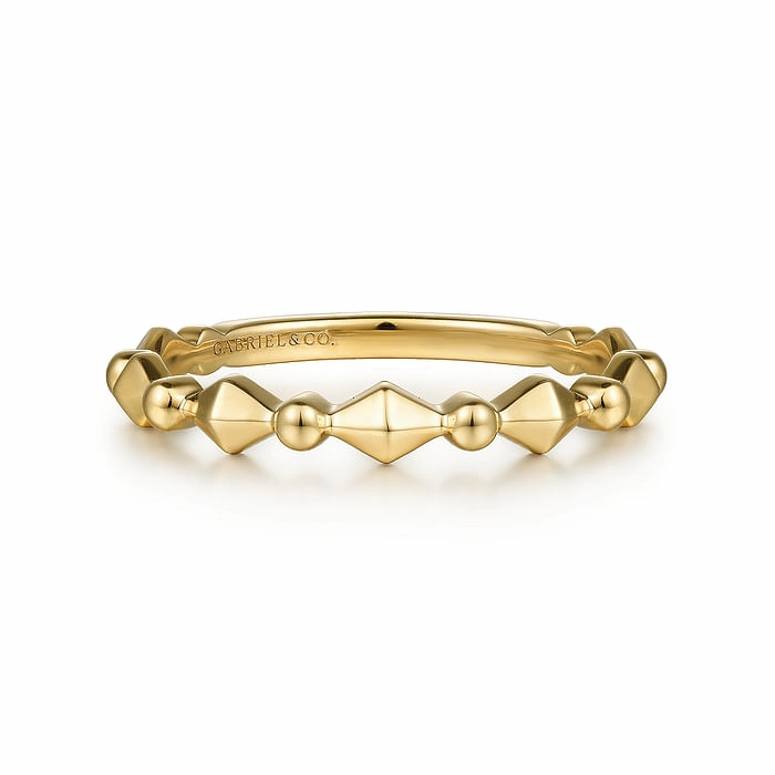 14K Yellow Gold Geometric Station Stackable Ring Signature Present Heavy Duty
