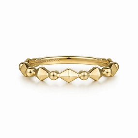 14K Yellow Gold Geometric Station Stackable Ring Signature Present Heavy Duty