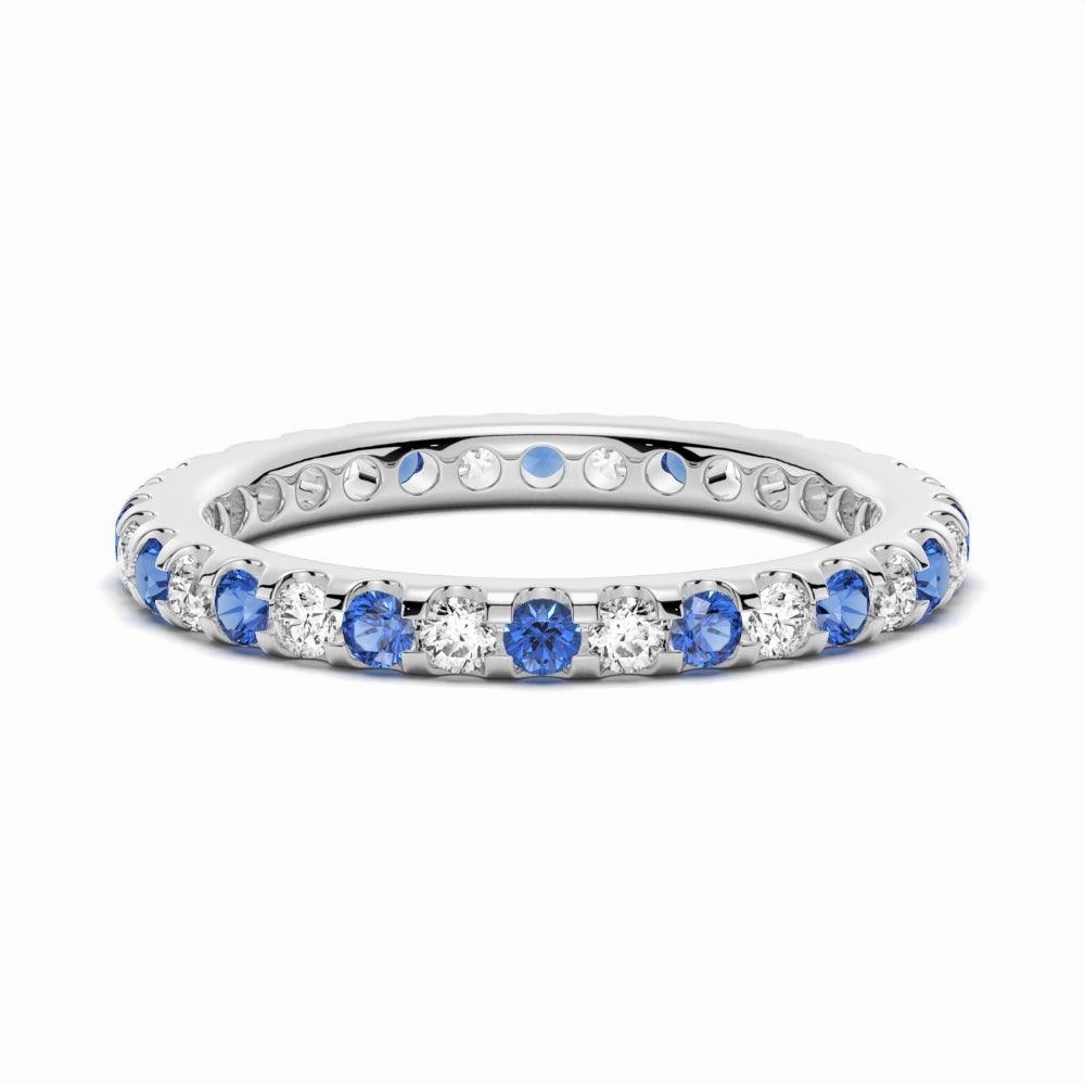 Pav?? Blue Sapphire and White Sapphire Eternity Ring Exclusive Edge Flat Lay