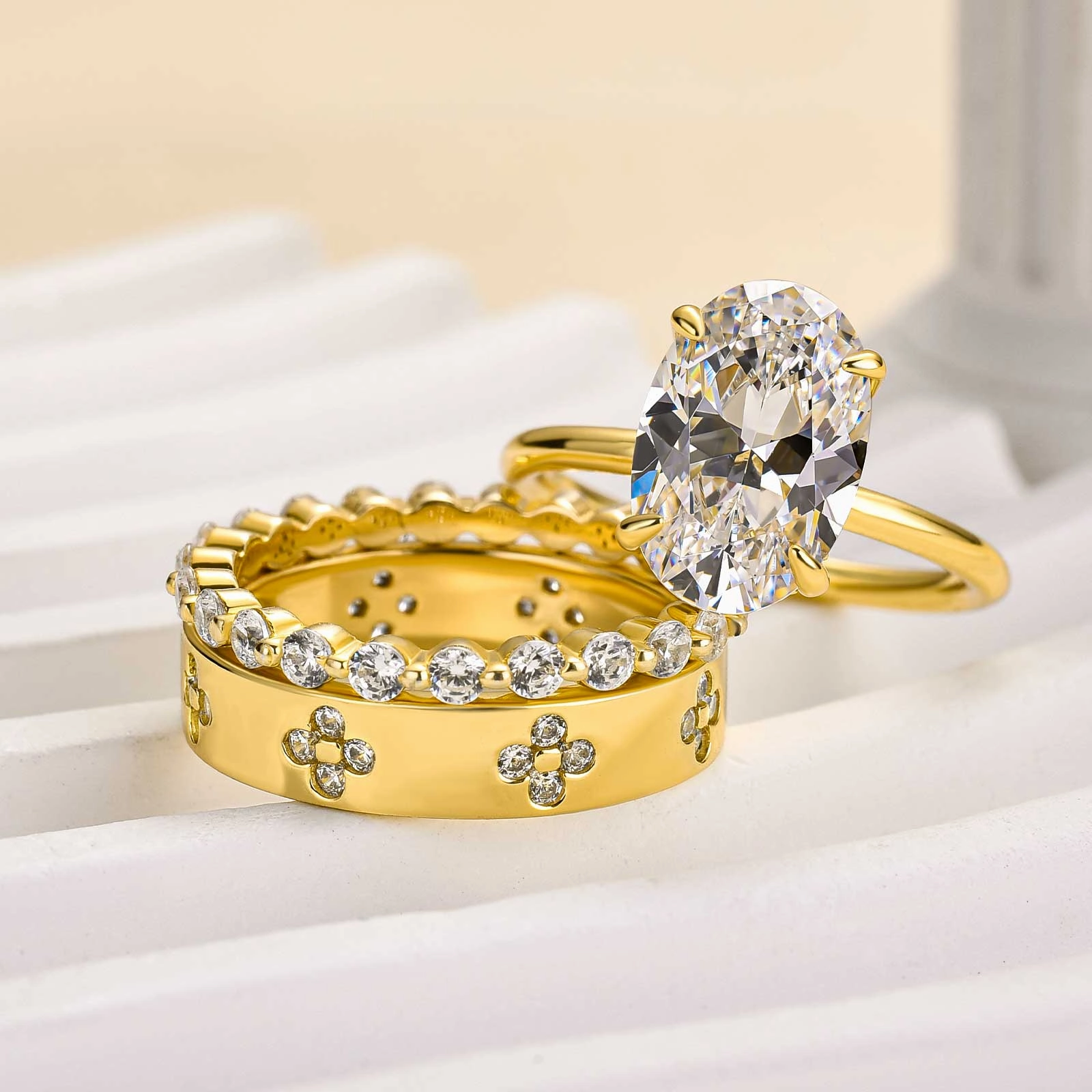 Louily Noble Oval Cut 3PC Ring Set For Women Sophisticated Glam