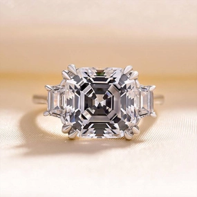 Classic Pieces Louily Exclusive Asscher Cut Three Stone Women's Engagement Ring In Sterling Silver