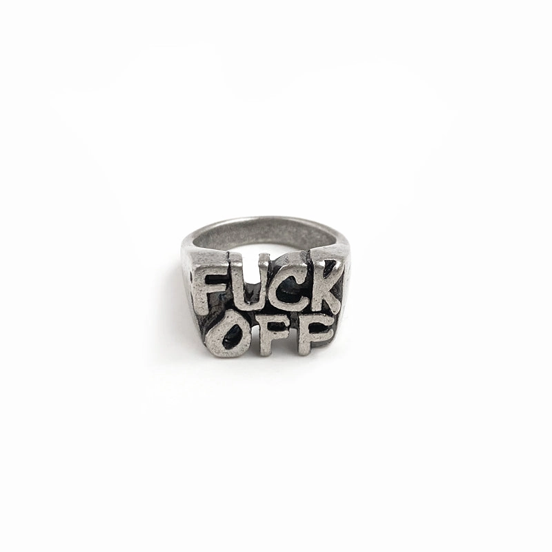 Go Punk Word Ring Wide Band Balanced Geometry
