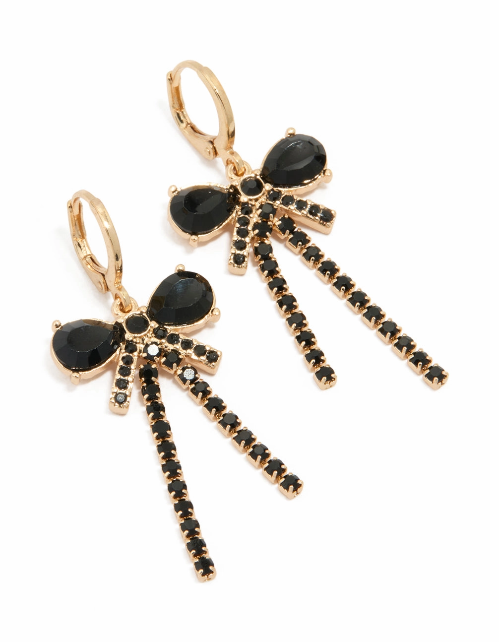 Gold Black Diamante Cupchain & Bow Drop Earrings Everyday Set Romantic Feel