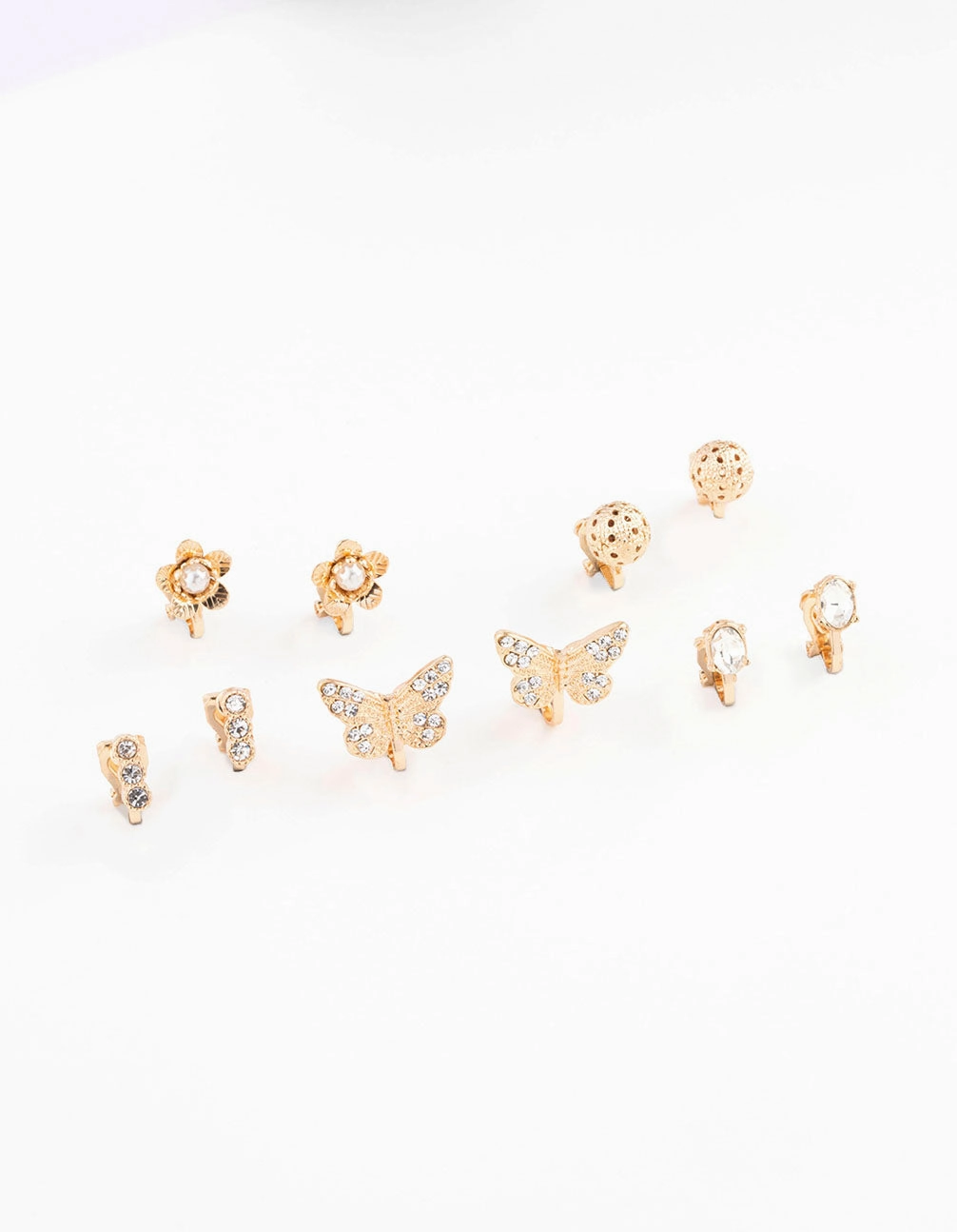 Gold Diamante Butterfly Diamante Clip On Earring 8-Pack Timeless Jewelry Look
