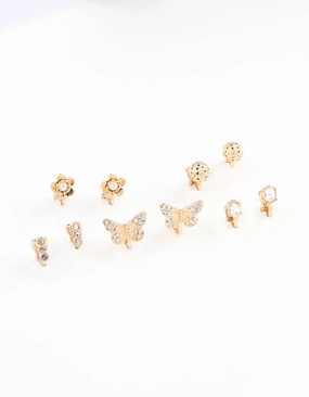 Gold Diamante Butterfly Diamante Clip On Earring 8-Pack Timeless Jewelry Look