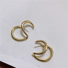 Miniature Accent Artistic Jewelry Gold Duo Stud Earrings