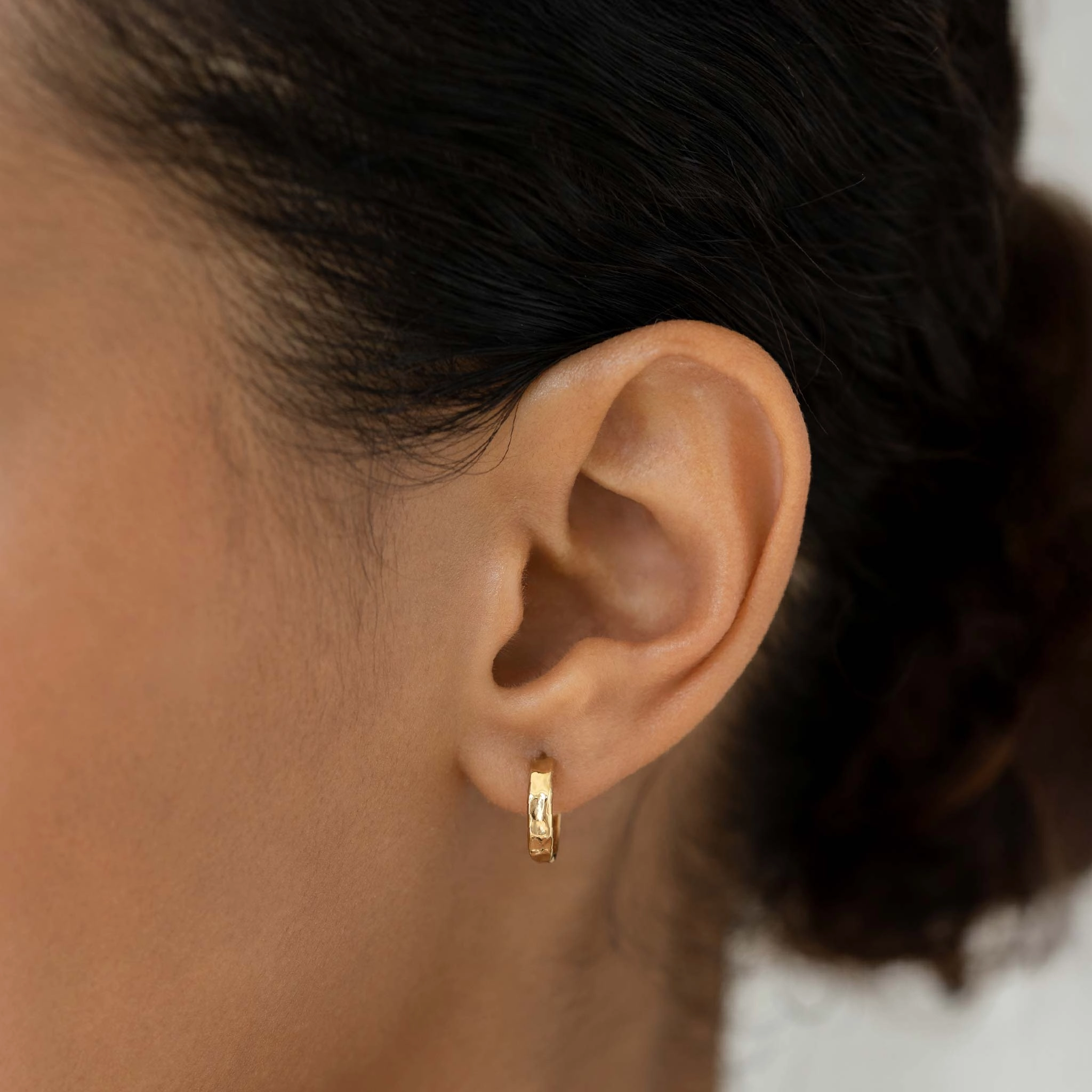 Futuristic Accessory Gold Hammered Huggie Hoop Earrings - Yulla
