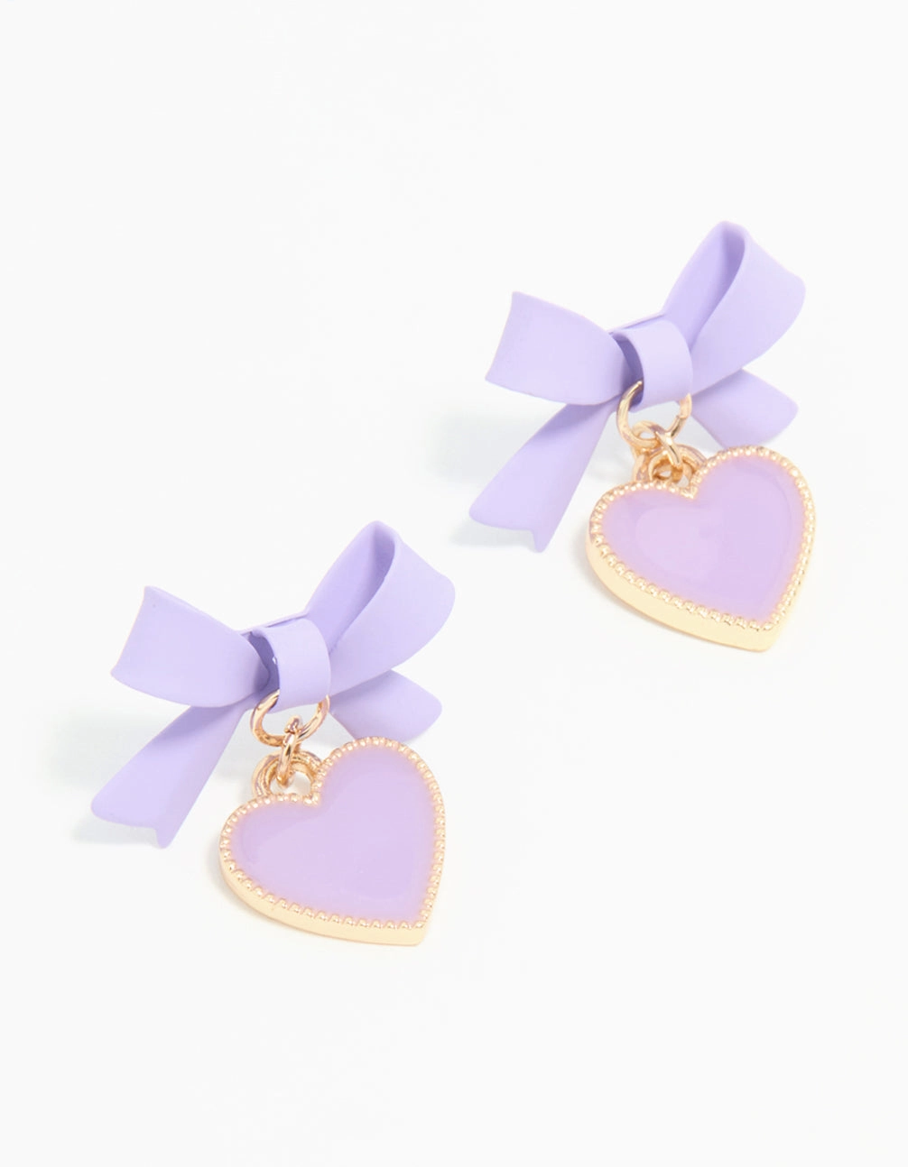 Trendy Layer Casual Wear Gold Light Purple Coated Metal Bow Heart Drop Stud Earrings