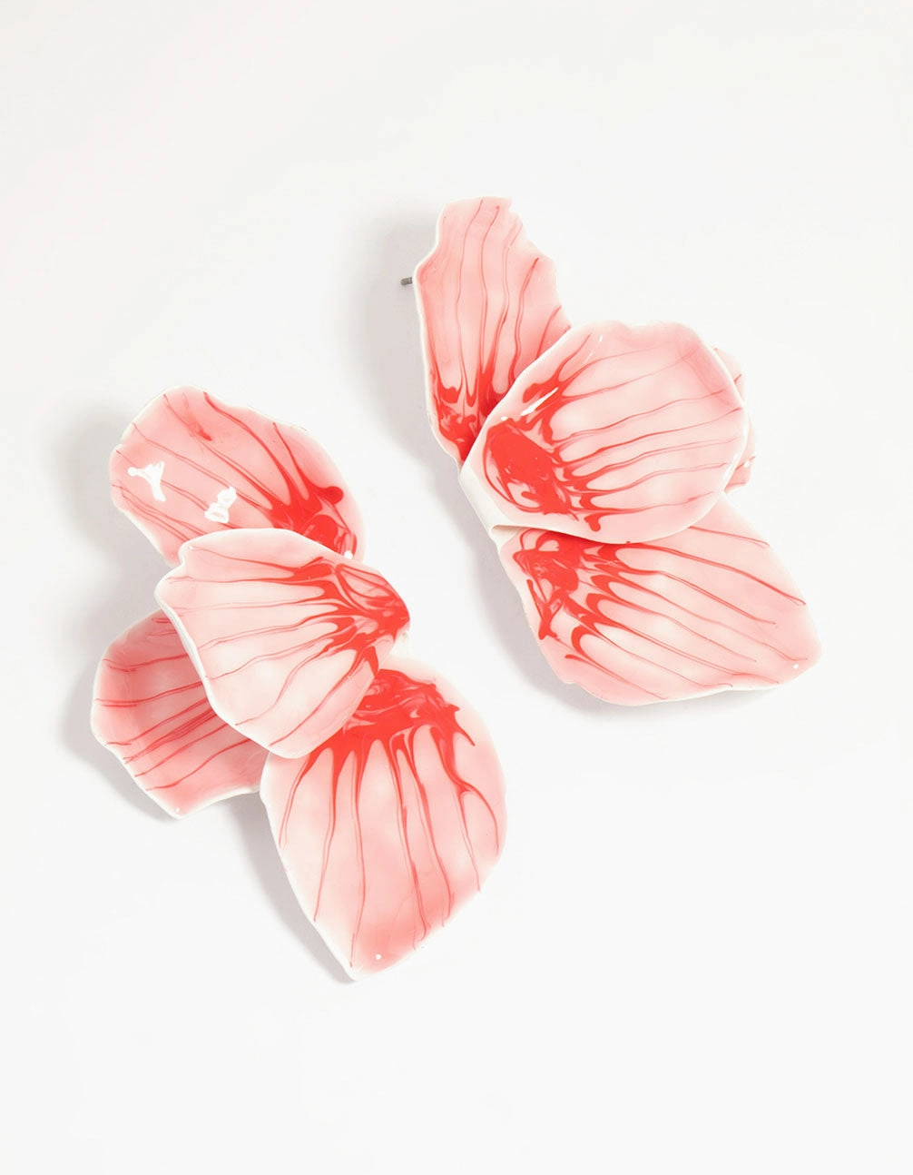 Gold Pink Coated Metal Hammered Statement Petal Stud Earrings Vibrant Detail