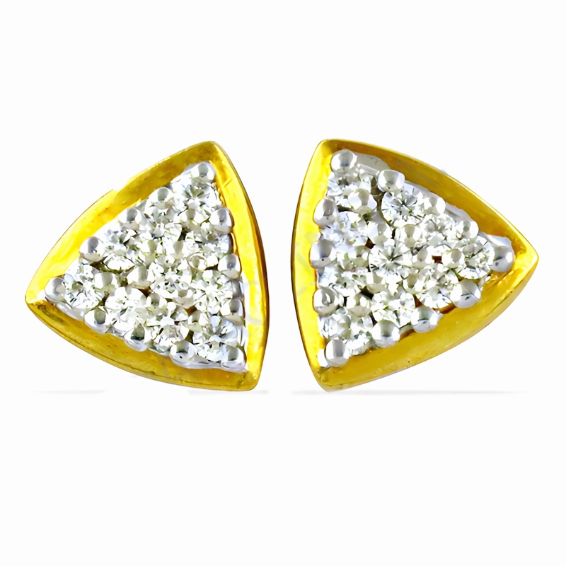 Evening Accent Holiday Accessory Gold Plated Silver Triangle Stud Earrings with Pretty Cubic Zirconia