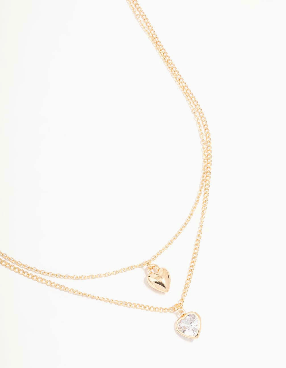 Vogue Style Gold Puffy Heart & Diamante Layered Necklace